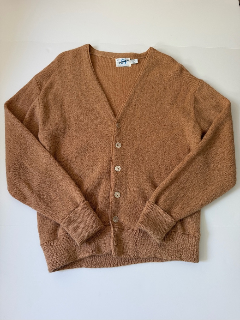Men's Tan Button-Front V-Neck Cardigan Sweater